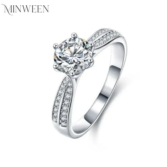 Luxury 925 Sterling Silver Round Cut 1CT Moissanite Diamond Ring Band With Certificate