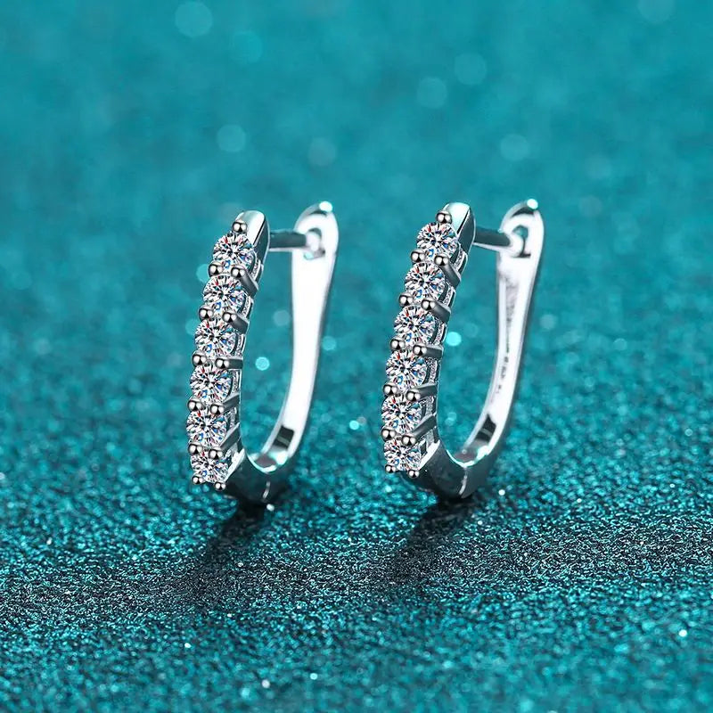 1.2ct Moissanite Hoop Earrings for Women 925 Sterling Silver Straight Row Ear Buckles Wedding Small Ear Studs Gift
