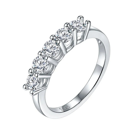 5 Stones Real D Color 4mm Full Moissanite Row Rings For Women 100% S925 Sterling Silver Band Fine Jewelry