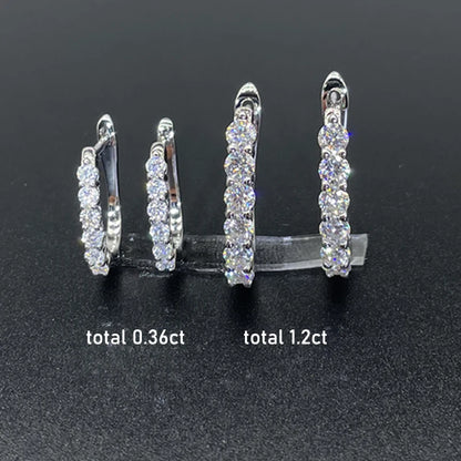 1.2ct Moissanite Hoop Earrings for Women 925 Sterling Silver Straight Row Ear Buckles Wedding Small Ear Studs Gift