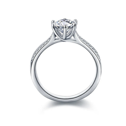 Luxury 925 Sterling Silver Round Cut 1CT Moissanite Diamond Ring Band With Certificate