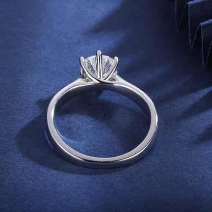 Luxury 925 Sterling Silver Round Cut 1CT Moissanite Diamond Ring Band With Certificate