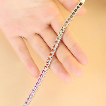 High Quality Diamond Rainbow Design Solid Silver  Bracelet For Lady